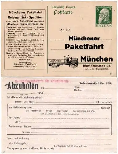 Bayern, ungebr. 5 Pf. Ganzsache Münchener Paketfahrt m. Abb. Oldtimer LKW