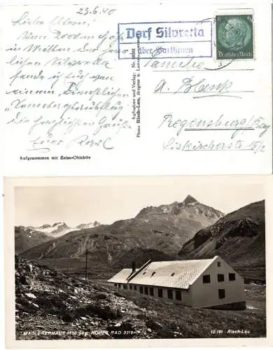DR 1939, Landpost Stpl. DORF SILVRETTA über Parthenen auf Ostmark AK m. 6 Pf.