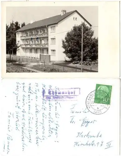BRD 1959, Landpost Stpl. THOMASHOF über Karlsruhe (Baden) auf sw-AK m. 10 Pf.
