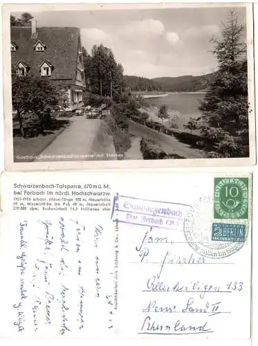 BRD 1953, Landpost Stpl. SCHWARZENBACH über Forbach (B) auf sw-AK m. 10 Pf.