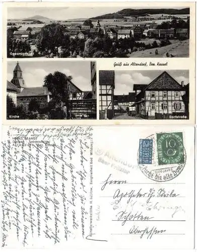 BRD 1954, Landpost Stpl. 16 ALTENDORF über Fritzlar auf sw-AK m. 10 Pf.