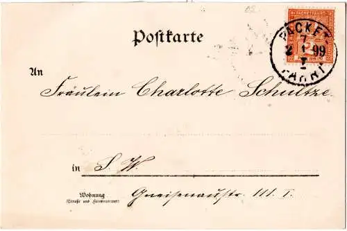 Fröhliche Ostern m. Ei u. Hasen auf der Wippe, 1899 m. Berlin Stadtpost gebr. AK