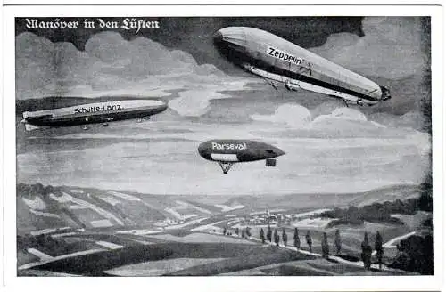 Zeppelin, Schütte-Lanz u. Parseval, Manöver i.d. Lüften, ungebr. sw-AK