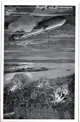 Zeppelin, Beschiessung Lüttichs, ungebr. sw-AK