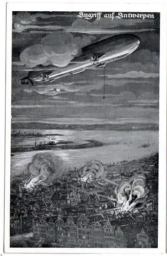 Zeppelin, Angrff auf Antwerpen, ungebr. sw-AK