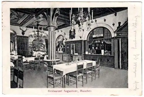 München, Restaurant Augustiner, 1918 gebr. sw-AK