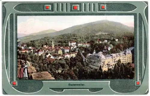 Badenweiler, Panorama in schönem Rahmen,1909 gebr. AK