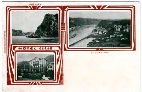St. Goar m. Hotel Lilie, 1915 gebr. Mehrbild-AK