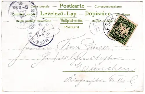 Glitzersand Glückwunschkarte m. 5 Pf. Bayern u. Stpl. Aeschach