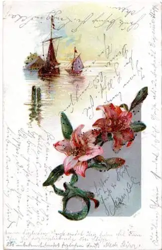 Glitzersand Glückwunschkarte m. 5 Pf. Bayern u. Stpl. Aeschach