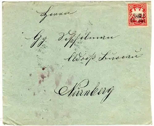 Bayern, Aushilfs-L2 CHAM II auf Briefvorderseite m. 10 Pf.