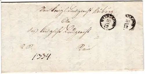 Bayern 1840, 2mal Fingerhut Stpl. Neuburg a/D. auf Brief n. Rain.
