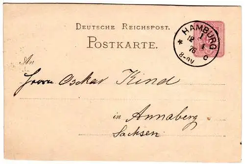 DR 1876, Klaucke Stpl. Hamburg 1c klar auf 5 Pf. Ganzsache