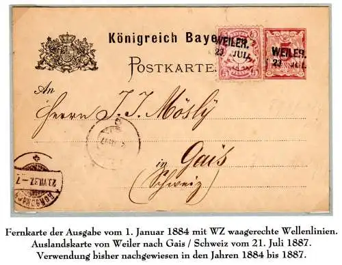 Bayern 1887, 5 Pf. auf 5 Pf. Ganzsache m. L2- Aushilfstempel WEILER i.d. Schweiz