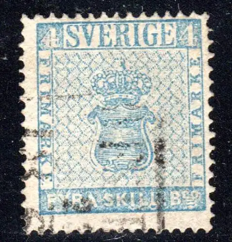 Schweden Facit 2 v6, gebr. 4 Sk. m. Plattenfehler "Punkt nach F in F.YRA"