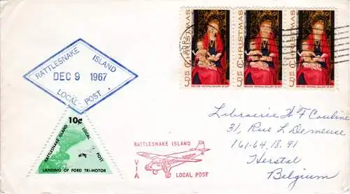 USA 1967, Rattlesnake Island 10 C. Local Post Air Mail auf Brief n. Belgien