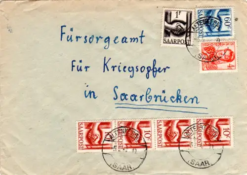 Saar 1948, 7 Marken auf portorichtigem Brief v. Altenkessel