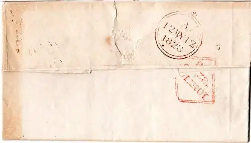 GB 1828, Brief v. Dublin Irland m. rotem postage rectifying crown-Stpl.