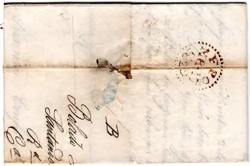 Spanien 1829, roter L2 M SANTANDER auf Porto Brief via Frankreich n. GB