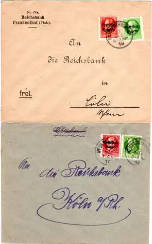 Bayern 1919, 2 Pfalz Reichsbank Briefe v. Frankenthal u. Neustadt/Haardt