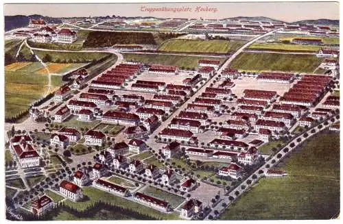 Heuberg, Truppenübungsplatz-Luftbild, 1918 gebr. Farb-AK.