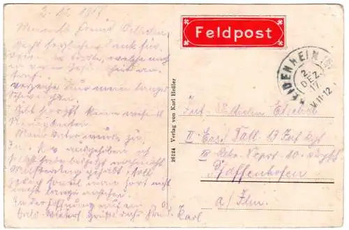 Gruss aus Heidenheim Mfr., 1917 gebr. Farb-AK.