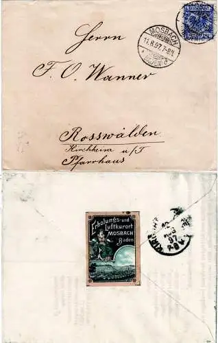 DR 1897, 20 Pf. auf Brief v. Mosbach m. rücks. Werbevignette