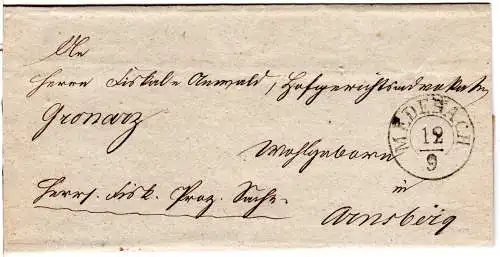 Preussen, K2 MEDEBACH klar auf Brief n. Arnsberg