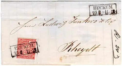 NDP 1870, R2 Beckum klar auf Brief m. 1 Gr.