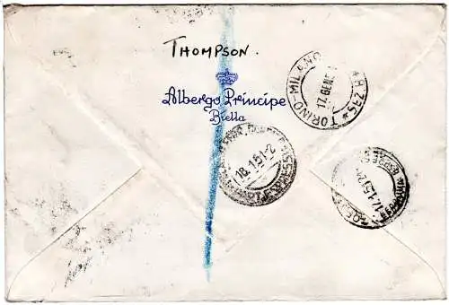 Italien 1951, 100+30+5 L. auf Express Brief v. Biella n. GB