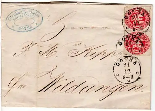 Preussen 1867, 2x1 SGr. auf Bank Brief m. nachverwendetem Taxis-K1 Gotha