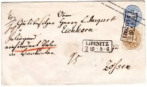 Preussen, 3 SGr. Zusatzfr. auf 2 Sgr. Ganzsache als Wertsendung v. Liegnitz
