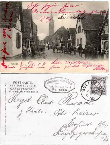 Bellheim, Falterstrasse m. Pferdegespann u. Personen, 1906 gebr. sw-AK