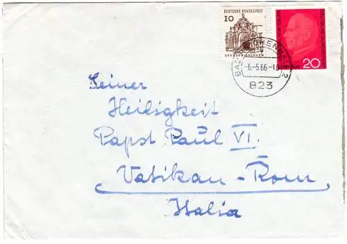 BRD 1966, Brief v. Bad Reichenhall an Papst Paul VI. Vatikan Rom Italia