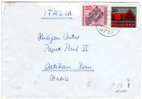 BRD 1964, Brief v. Aschach ü. Bad Kissingen an Papst Paul VI. Vatikan Rom Italia