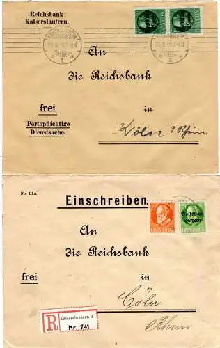 Bayern 1919, 2 Reichsbank Briefe v. Kaiserslautern dabei 1mal Einschreiben
