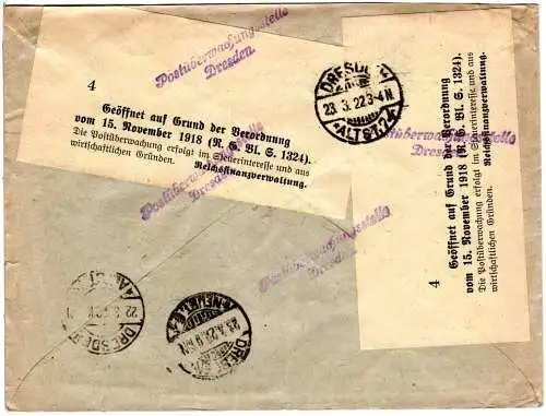 Tschechoslowakei 1922, 11 Marken auf Einschreiben Zensur Brief v. Bünauburg