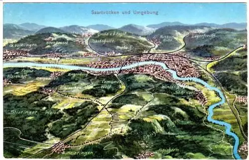 Saarbrücken und Umgebung, ungebr. Panorama Farb-AK