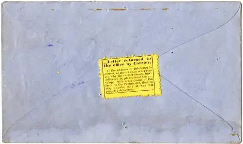 USA 1891, yellow Letter Carrier label on reverse of 2 C. sationery from New York