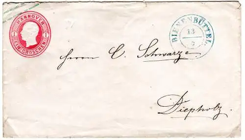 Hannover, 1 Gr. Ganzsachenumschlag m. blauem K2 BIENENBÜTTEL