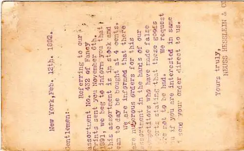 USA 1892, 1 C. auf 1 C. Ganzsache v. NY m. L1 S.S VENEZUELA n. Bogota Kolumbien