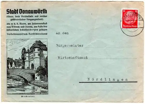 DR 1941, 12 Pf. auf illustriertem Umschlag der Stadt Donauwörth