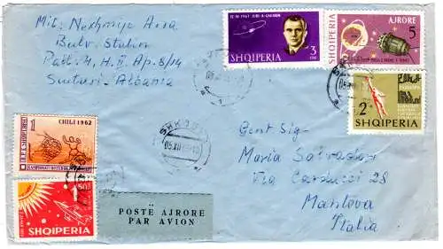 Albanien 1963, 5 Marken (1xGagarin) auf Luftpost Brief v. Shkoder n. Italien