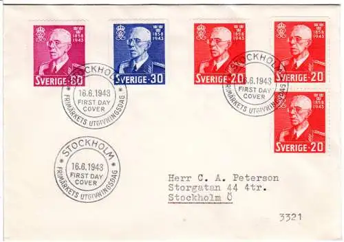 Schweden 297-299, FDC m. kpl. Ausgabe inkl. Paar Do/Du