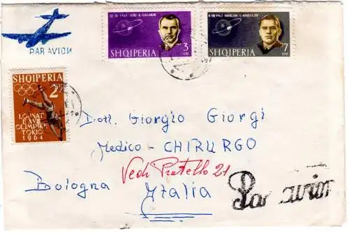 Albanien 1963, 3 Marken (2xGagarin) auf Luftpost Brief v. Tirana n. Italien