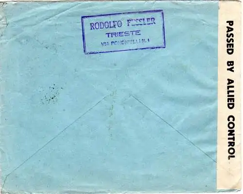 Italien 1946, 8 Werte AMG VG auf Zensur Brief v. Trieste n. Dänemark