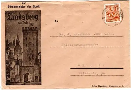 1946, 24 Pf. auf Bürgermeister Brief m. Abb. v. Landsberg am Lech.