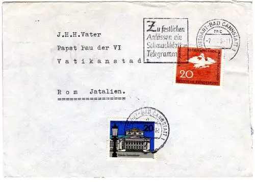 BRD 1965, Brief v. Stuttgart Bad Cannstatt an Papst Paul VI. Vatikan Rom Italia