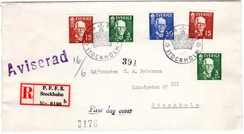 Schweden 250-252, FDC m. kpl. Ausgabe. Echt gelaufener Einschreiben Brief.