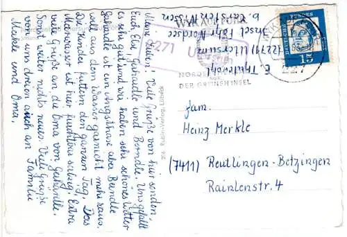 BRD 1963, Landpost Stpl. 2271 UTERSUM auf sw-AK  v. Wyk Auf Föhr